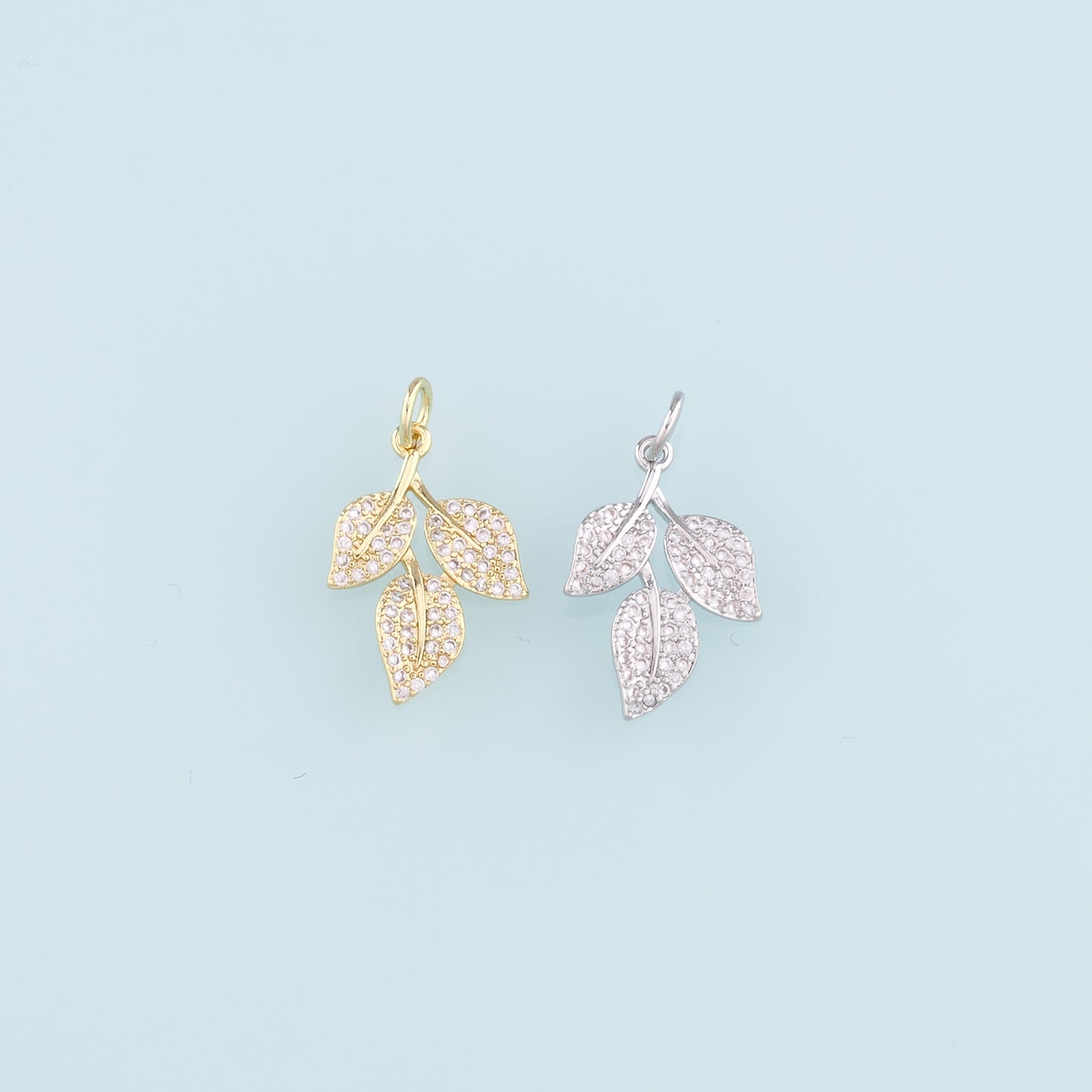 Gold Leaf Charms,18K Gold Filled Leaf Pendant,CZ Micro Pave Leaf Charm Bracelet Necklace for DIY Jewelry Making Supply