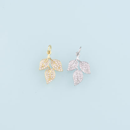Gold Leaf Charms,18K Gold Filled Leaf Pendant,CZ Micro Pave Leaf Charm Bracelet Necklace for DIY Jewelry Making Supply