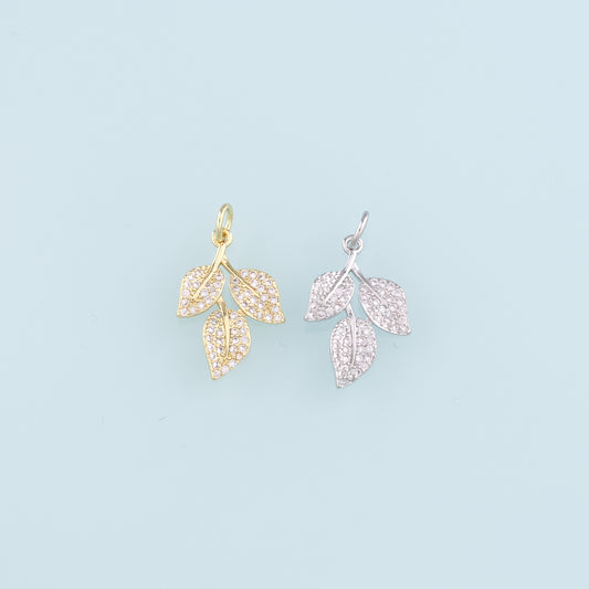 Gold Leaf Charms,18K Gold Filled Leaf Pendant,CZ Micro Pave Leaf Charm Bracelet Necklace for DIY Jewelry Making Supply