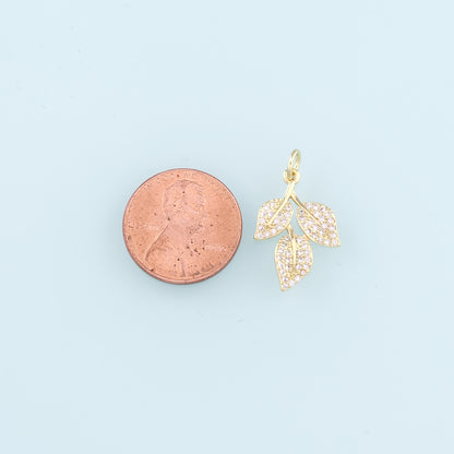 Gold Leaf Charms,18K Gold Filled Leaf Pendant,CZ Micro Pave Leaf Charm Bracelet Necklace for DIY Jewelry Making Supply
