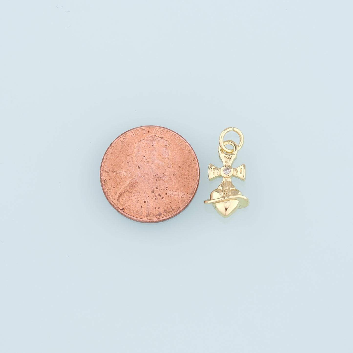 18K Gold Filled Cross Heart Pendant,Heart Charm Bracelet Necklace for DIY Jewelry Making Supply