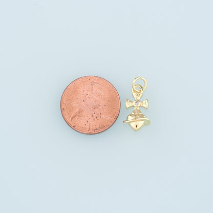 18K Gold Filled Cross Heart Pendant,Heart Charm Bracelet Necklace for DIY Jewelry Making Supply