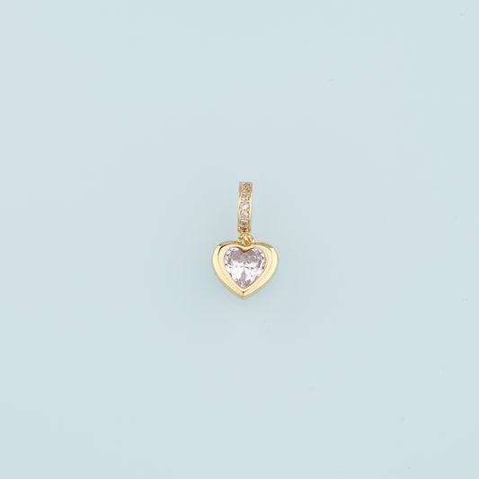 18K Gold Filled Heart Pendant,CZ Micro Pave Heart Charm Bracelet Necklace for DIY Jewelry Making Supply