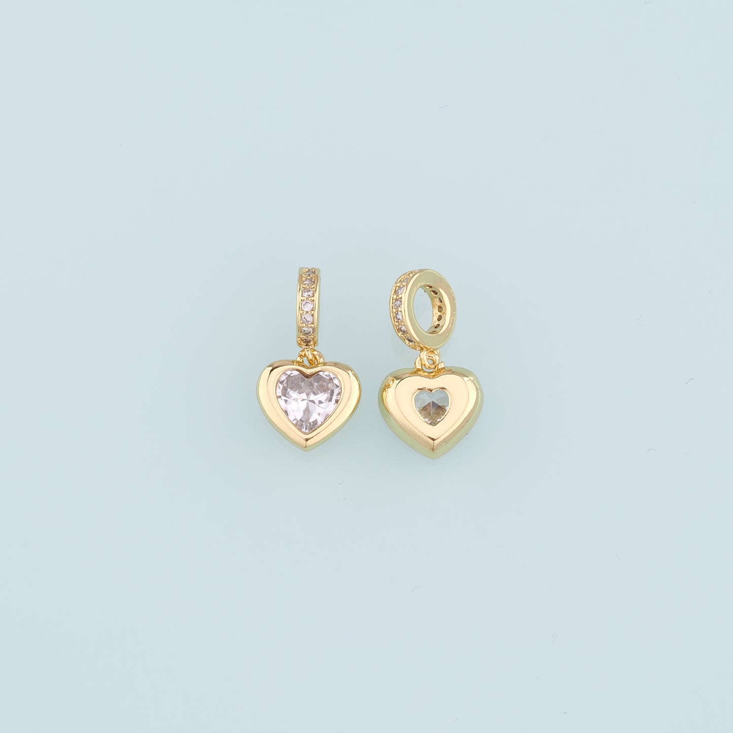 18K Gold Filled Heart Pendant,CZ Micro Pave Heart Charm Bracelet Necklace for DIY Jewelry Making Supply
