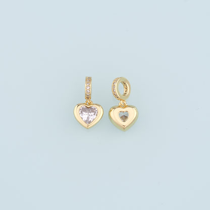 18K Gold Filled Heart Pendant,CZ Micro Pave Heart Charm Bracelet Necklace for DIY Jewelry Making Supply