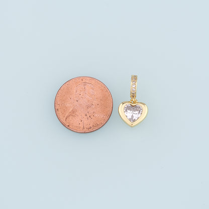 18K Gold Filled Heart Pendant,CZ Micro Pave Heart Charm Bracelet Necklace for DIY Jewelry Making Supply