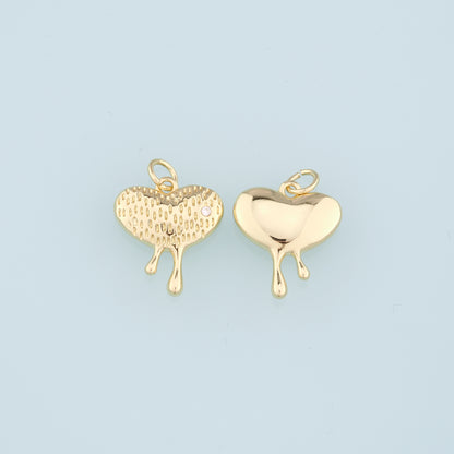 18K Gold Filled Heart Pendant,Heart Charm Bracelet Necklace for DIY Jewelry Making Supply