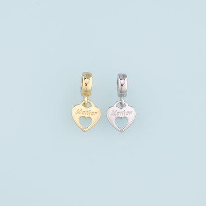 18K Gold Filled Heart Pendant,Mother Charm Bracelet Necklace for DIY Jewelry Making Supply