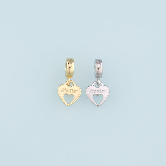 18K Gold Filled Heart Pendant,Mother Charm Bracelet Necklace for DIY Jewelry Making Supply