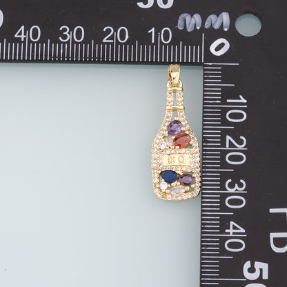 18K Gold Filled Wine Glass Pendant,CZ Micro Pave Wine Glass Charm Bracelet Necklace for DIY Jewelry Making Supply