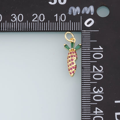18K Gold Filled Radish Pendant,CZ Micro Pave Radish Charm Bracelet Necklace for DIY Jewelry Making Supply