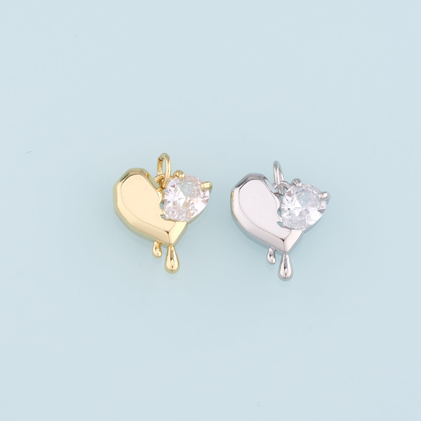 18K Gold Filled Heart Pendant,Crystal Heart Charm Bracelet Necklace for DIY Jewelry Making Supply
