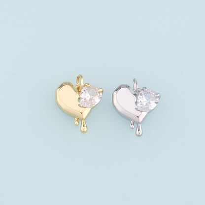 18K Gold Filled Heart Pendant,Crystal Heart Charm Bracelet Necklace for DIY Jewelry Making Supply