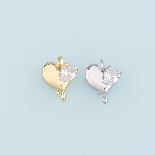 18K Gold Filled Heart Pendant,Crystal Heart Charm Bracelet Necklace for DIY Jewelry Making Supply