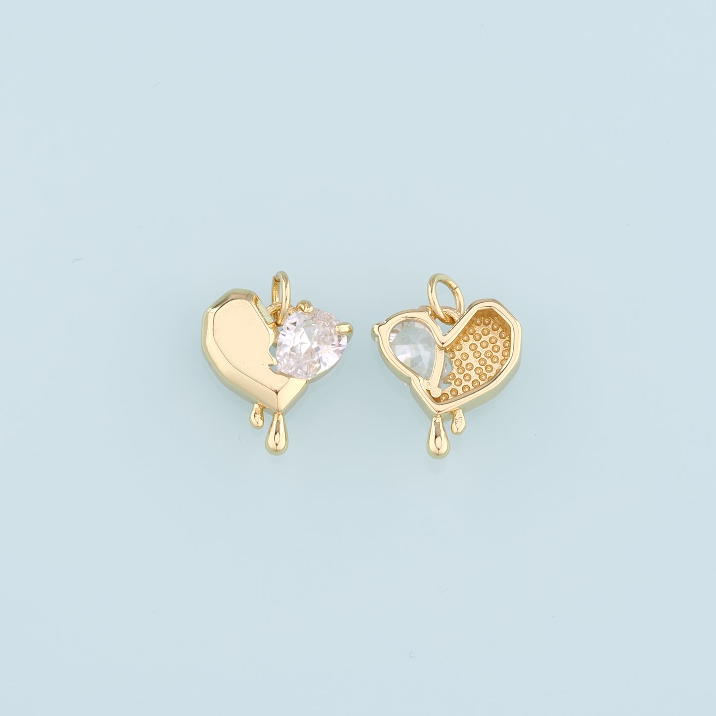 18K Gold Filled Heart Pendant,Crystal Heart Charm Bracelet Necklace for DIY Jewelry Making Supply