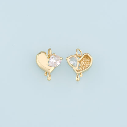 18K Gold Filled Heart Pendant,Crystal Heart Charm Bracelet Necklace for DIY Jewelry Making Supply