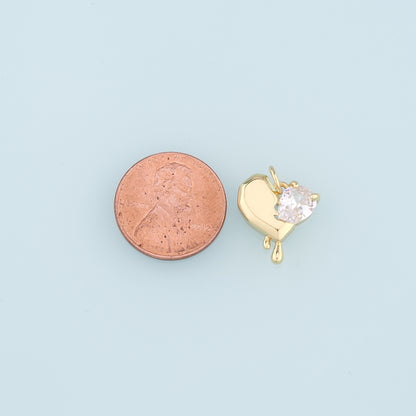 18K Gold Filled Heart Pendant,Crystal Heart Charm Bracelet Necklace for DIY Jewelry Making Supply
