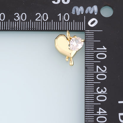 18K Gold Filled Heart Pendant,Crystal Heart Charm Bracelet Necklace for DIY Jewelry Making Supply