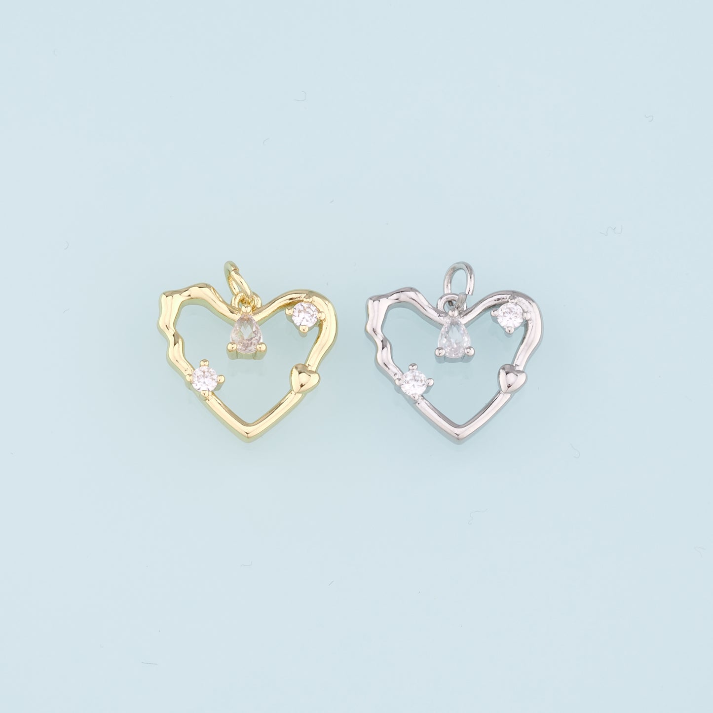 18K Gold Filled Heart Pendant,CZ Micro Pave Heart Charm Bracelet Necklace for DIY Jewelry Making Supply
