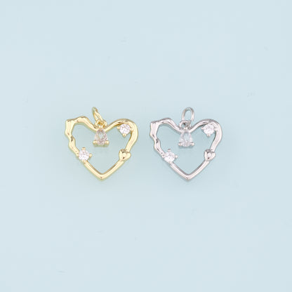 18K Gold Filled Heart Pendant,CZ Micro Pave Heart Charm Bracelet Necklace for DIY Jewelry Making Supply