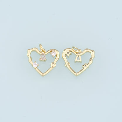 18K Gold Filled Heart Pendant,CZ Micro Pave Heart Charm Bracelet Necklace for DIY Jewelry Making Supply