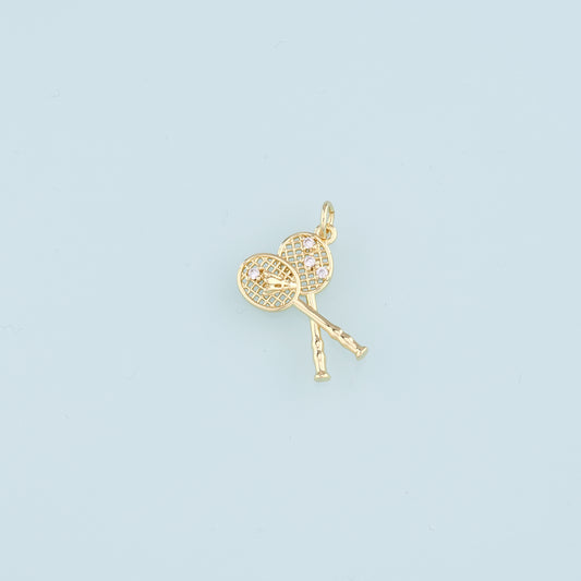 18K Gold Filled Badminton Racket Pendant,CZ Badminton Charm Bracelet Necklace for DIY Jewelry Making Supply