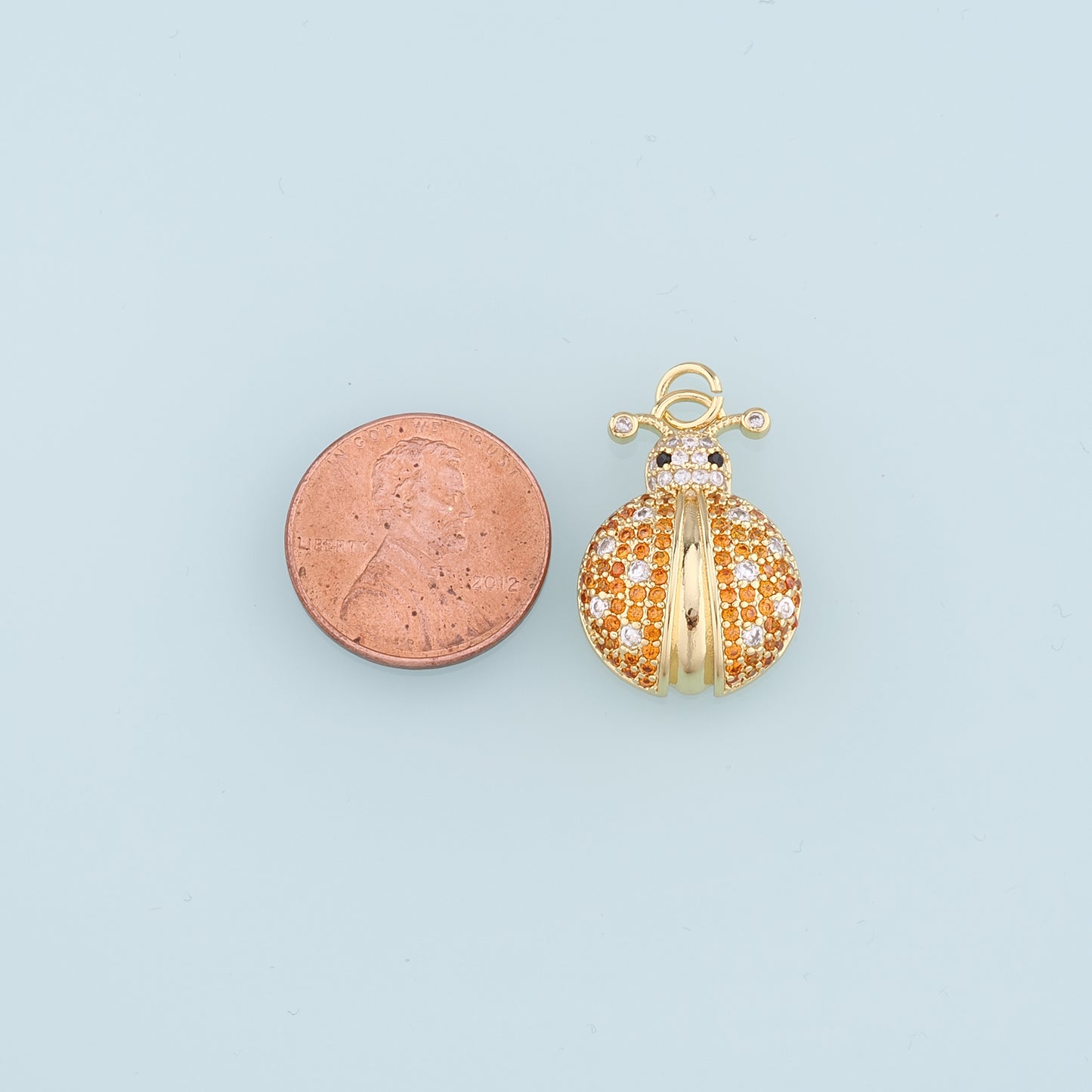18K Gold Filled Ladybug Pendant,CZ Insect Charm Bracelet Necklace for DIY Jewelry Making Supply