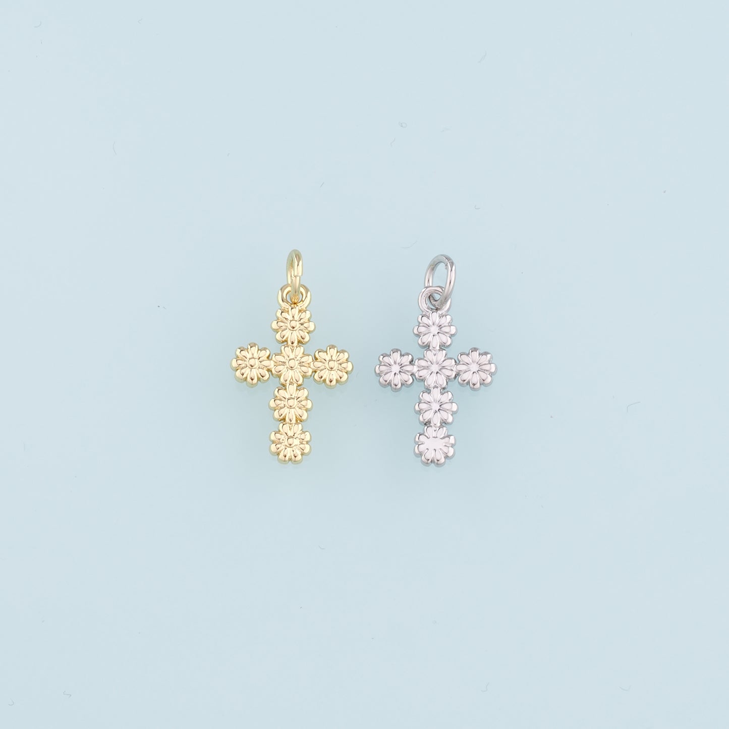 Gold Cross Charms,18K Gold Filled Cross Flower Pendant,Religion Charm Bracelet Necklace for DIY Jewelry Making Supply