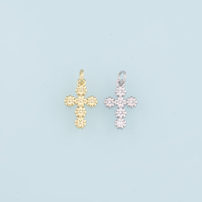 Gold Cross Charms,18K Gold Filled Cross Flower Pendant,Religion Charm Bracelet Necklace for DIY Jewelry Making Supply