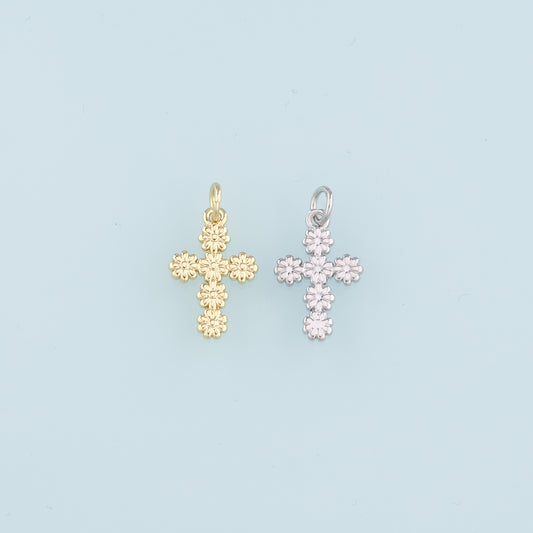 Gold Cross Charms,18K Gold Filled Cross Flower Pendant,Religion Charm Bracelet Necklace for DIY Jewelry Making Supply