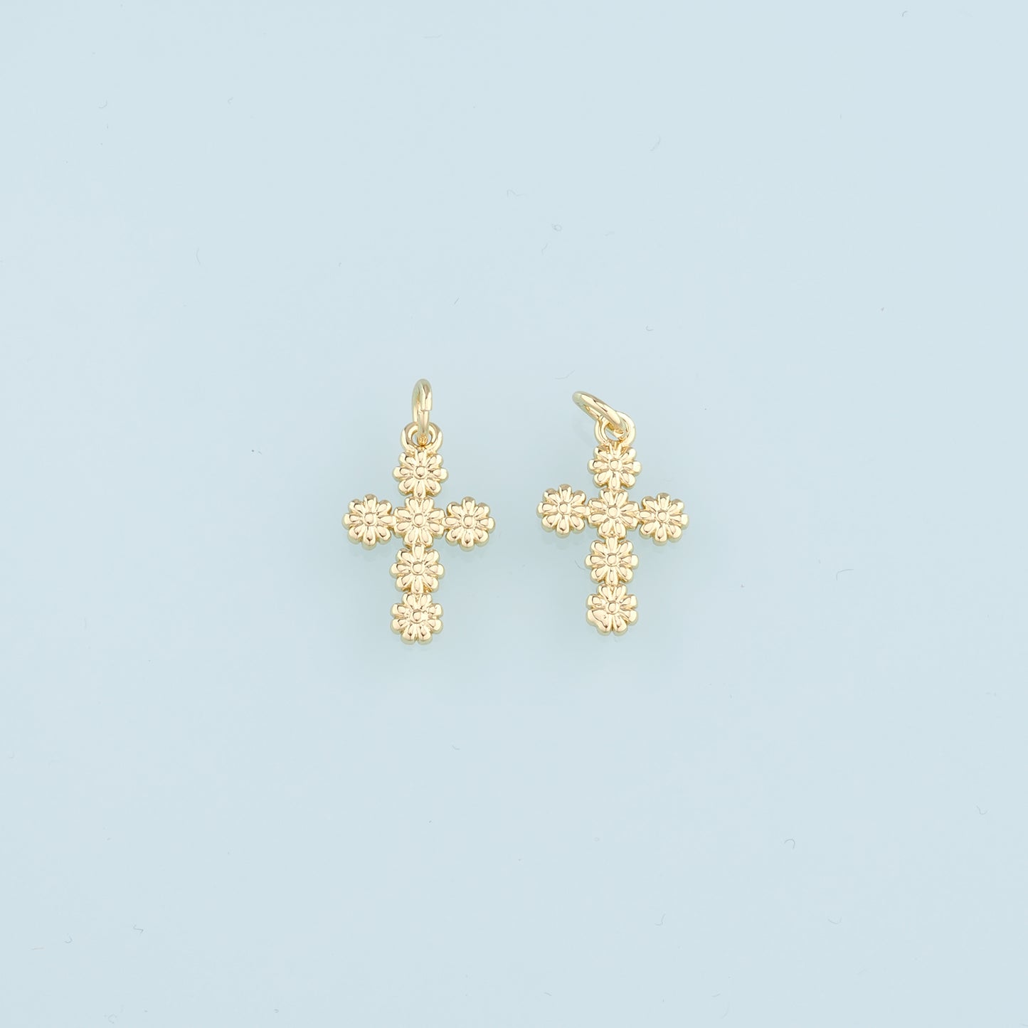 Gold Cross Charms,18K Gold Filled Cross Flower Pendant,Religion Charm Bracelet Necklace for DIY Jewelry Making Supply