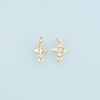 Gold Cross Charms,18K Gold Filled Cross Flower Pendant,Religion Charm Bracelet Necklace for DIY Jewelry Making Supply
