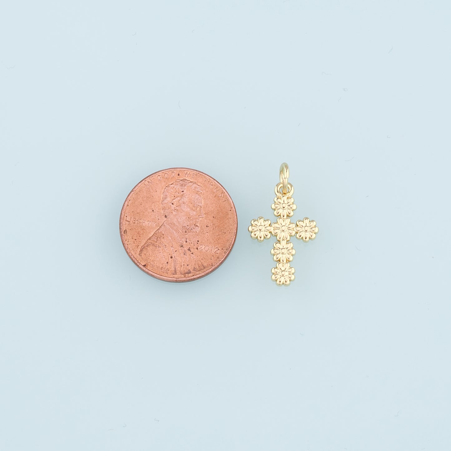 Gold Cross Charms,18K Gold Filled Cross Flower Pendant,Religion Charm Bracelet Necklace for DIY Jewelry Making Supply