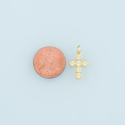 Gold Cross Charms,18K Gold Filled Cross Flower Pendant,Religion Charm Bracelet Necklace for DIY Jewelry Making Supply