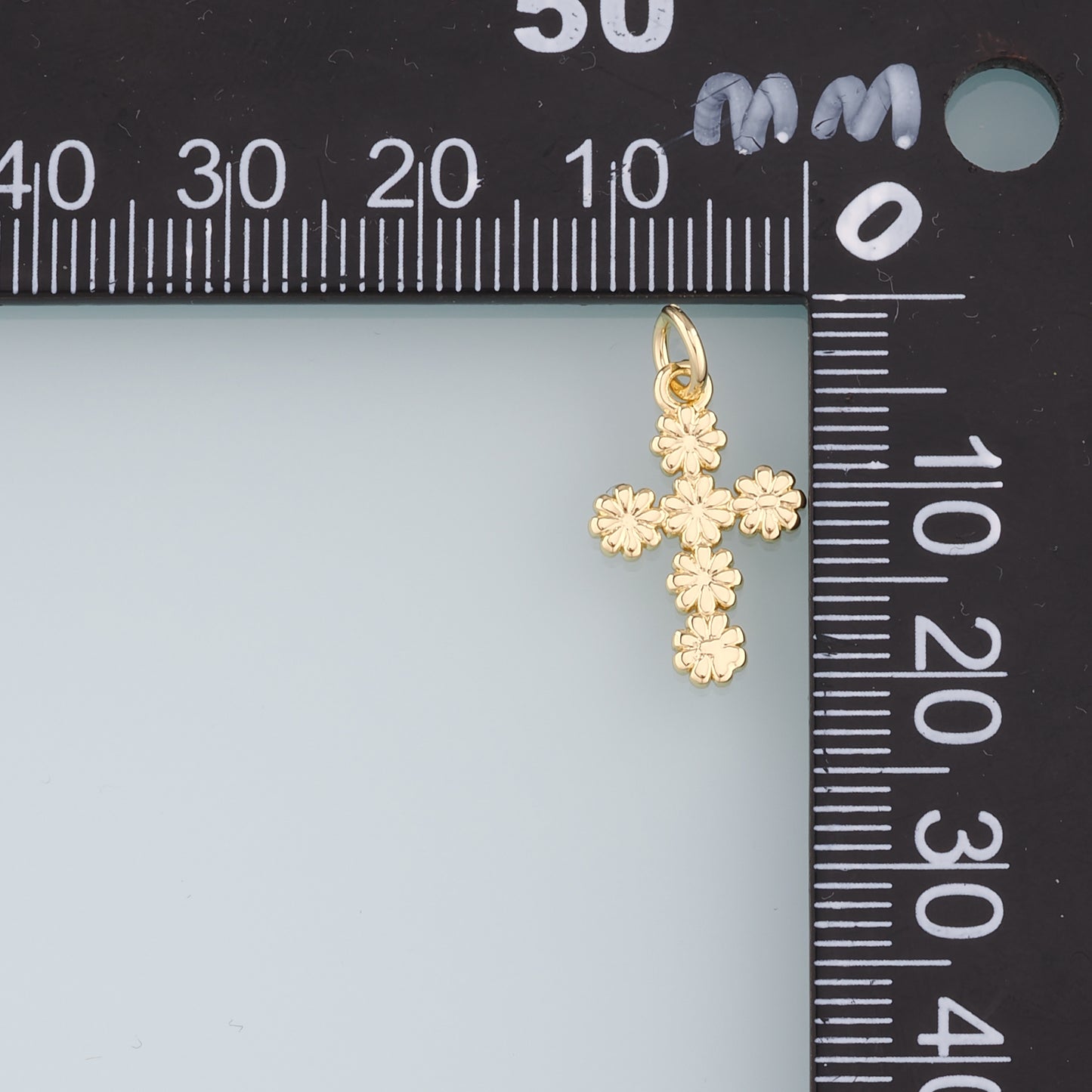 Gold Cross Charms,18K Gold Filled Cross Flower Pendant,Religion Charm Bracelet Necklace for DIY Jewelry Making Supply