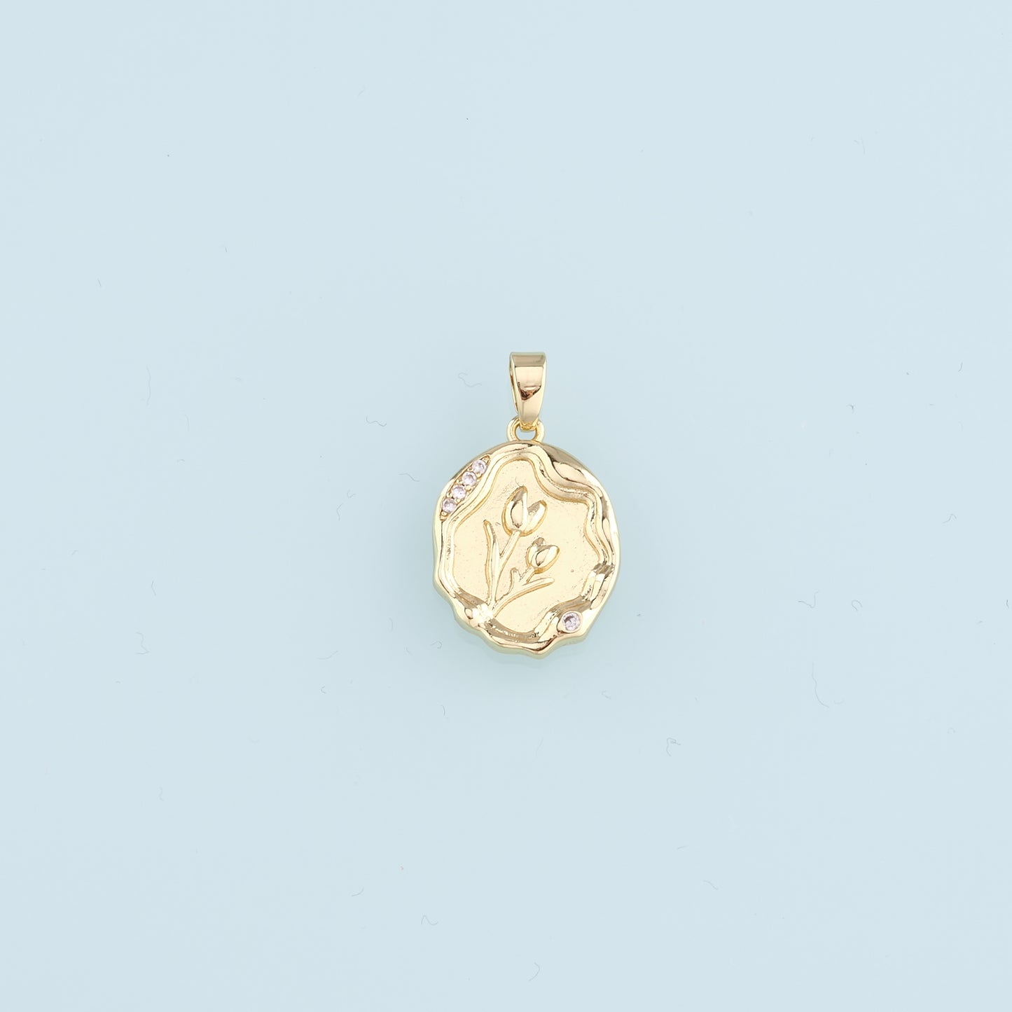 18K Gold Filled Flower Pendant,CZ Micro Pave Tulip Charm Bracelet Necklace for DIY Jewelry Making Supply