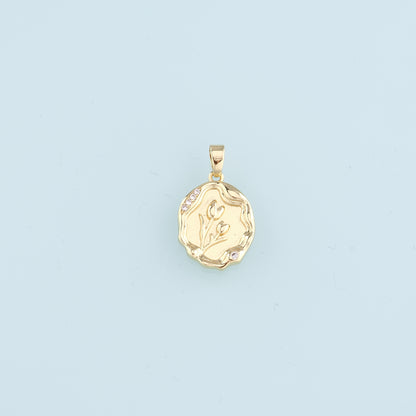 18K Gold Filled Flower Pendant,CZ Micro Pave Tulip Charm Bracelet Necklace for DIY Jewelry Making Supply