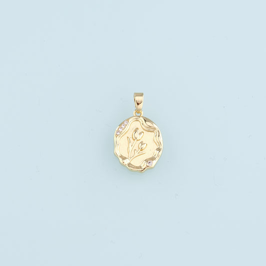 18K Gold Filled Flower Pendant,CZ Micro Pave Tulip Charm Bracelet Necklace for DIY Jewelry Making Supply