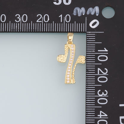 18K Gold Filled Note Pendant,CZ Micro Pave  Music Charm Bracelet Necklace for DIY Jewelry Making Supply