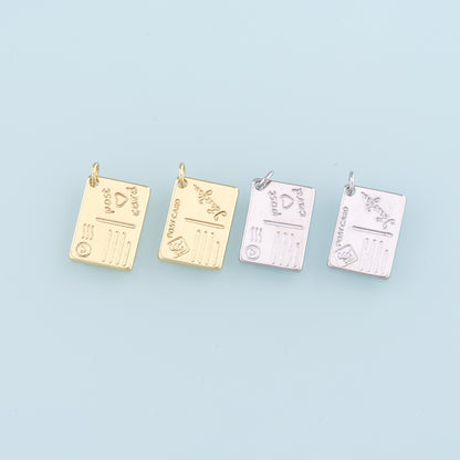 18K Gold Filled Postcard Pendant,Postcard Charm Bracelet Necklace for DIY Jewelry Making Supply