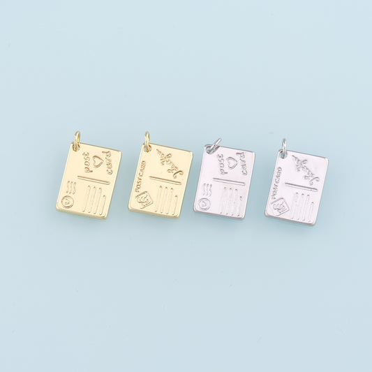18K Gold Filled Postcard Pendant,Postcard Charm Bracelet Necklace for DIY Jewelry Making Supply