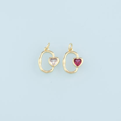 18K Gold Filled Heart Pendant,Crystal Heart Charm Bracelet Necklace for DIY Jewelry Making Supply