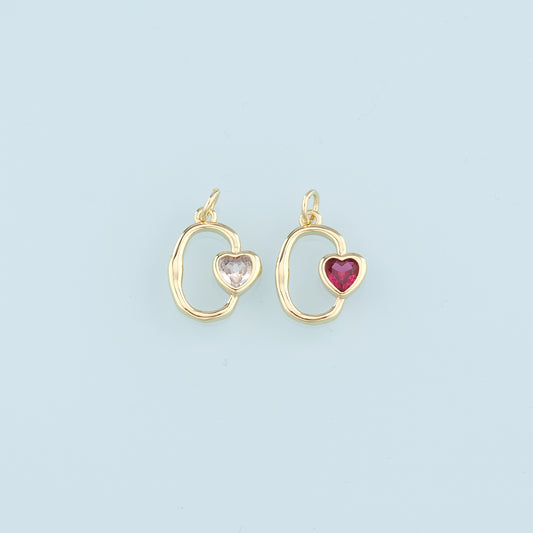 18K Gold Filled Heart Pendant,Crystal Heart Charm Bracelet Necklace for DIY Jewelry Making Supply
