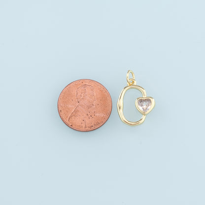 18K Gold Filled Heart Pendant,Crystal Heart Charm Bracelet Necklace for DIY Jewelry Making Supply
