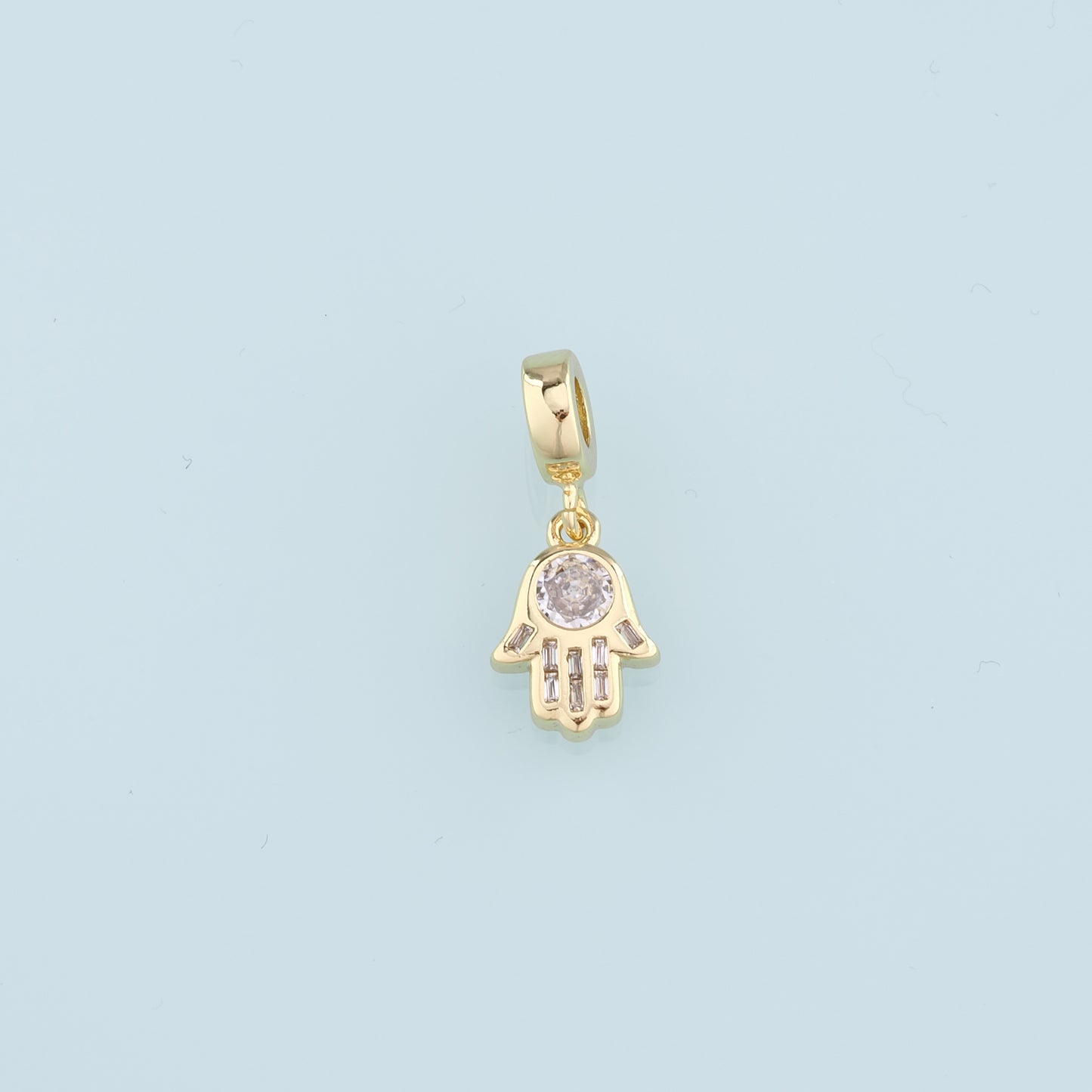 18K Gold Filled Hamsa Hand Pendant,Crystal Hamsa Charm Necklace for DIY Jewelry Making Supply