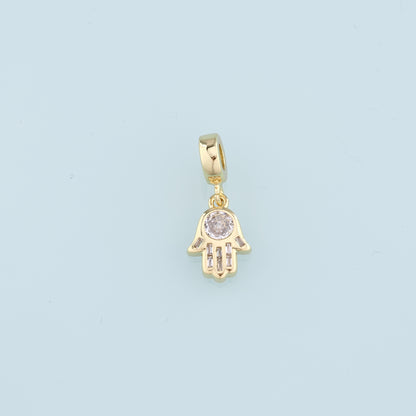 18K Gold Filled Hamsa Hand Pendant,Crystal Hamsa Charm Necklace for DIY Jewelry Making Supply