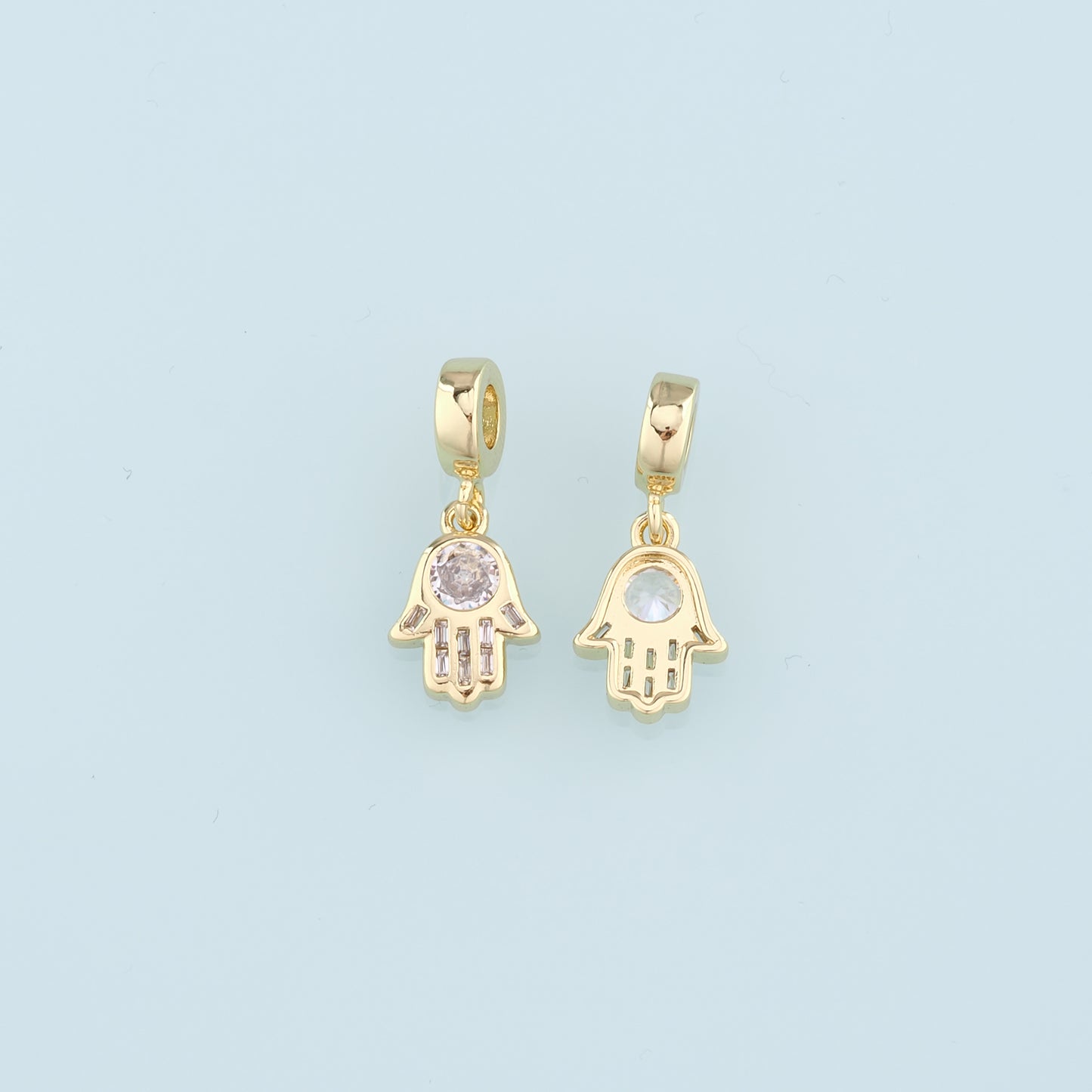 18K Gold Filled Hamsa Hand Pendant,Crystal Hamsa Charm Necklace for DIY Jewelry Making Supply