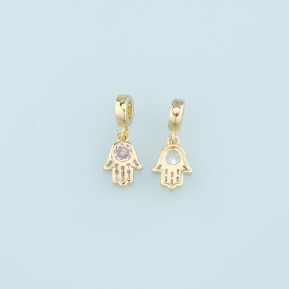 18K Gold Filled Hamsa Hand Pendant,Crystal Hamsa Charm Necklace for DIY Jewelry Making Supply