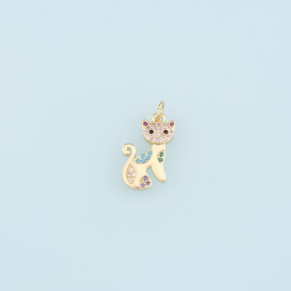 Gold Cat Charms,18K Gold Filled Cat Pendant,CZ Micro Pave Cat Charm Bracelet Necklace for DIY Jewelry Makinc