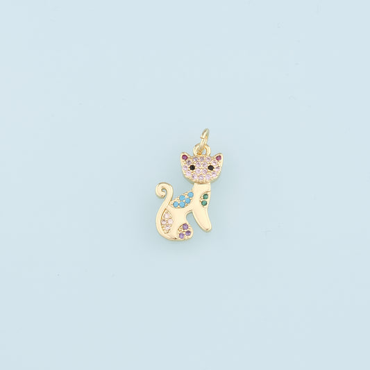 Gold Cat Charms,18K Gold Filled Cat Pendant,CZ Micro Pave Cat Charm Bracelet Necklace for DIY Jewelry Makinc